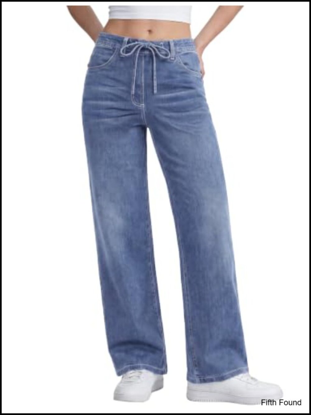 Women's Wide Leg High Rise Stretch Denim Drawstring Jeans